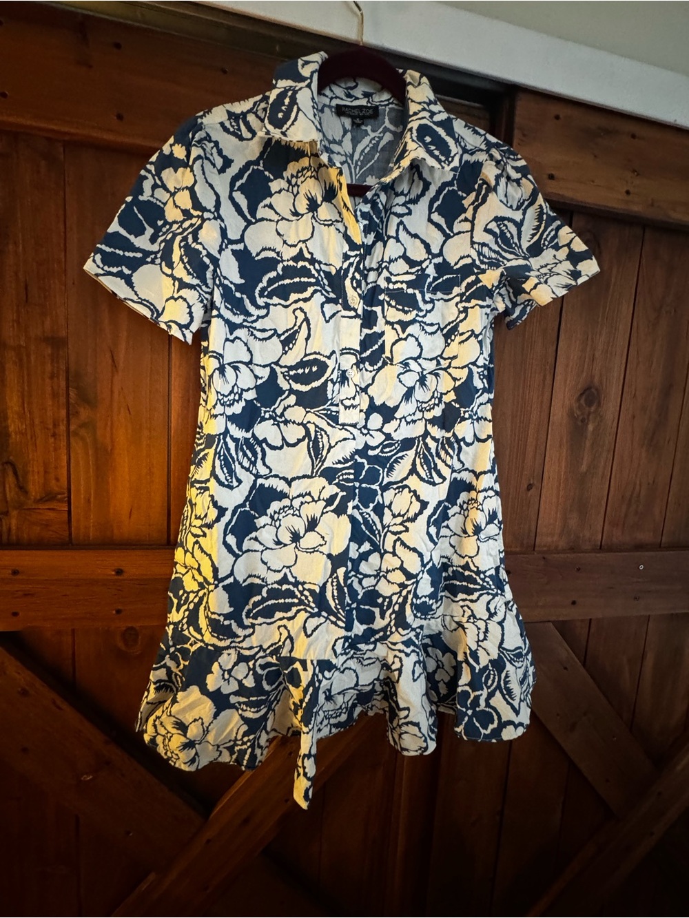Rachel Zoe Navy and White Floral Collared Casual Dress